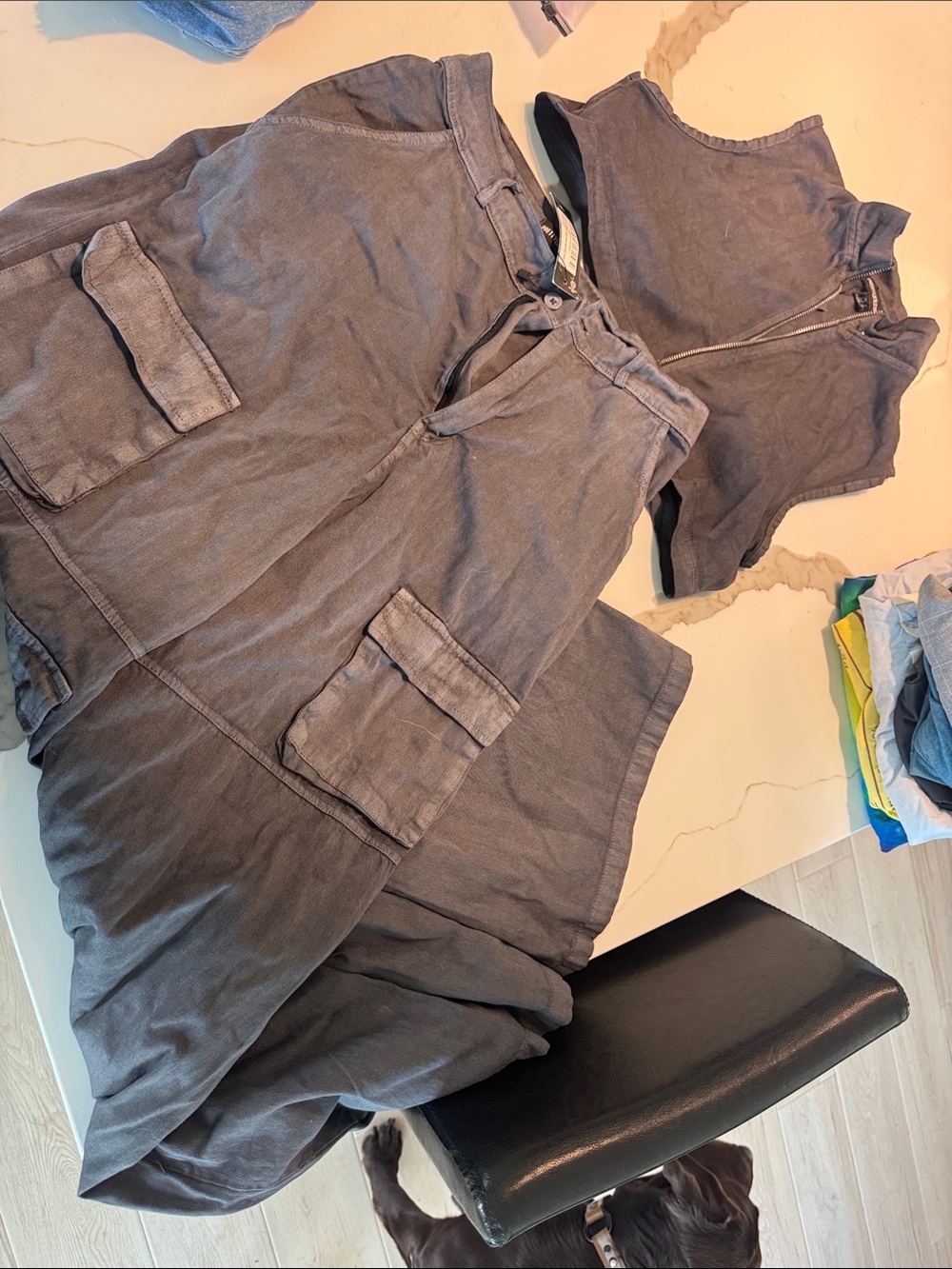 Women’s Gray Cargo Linen Blend Pants